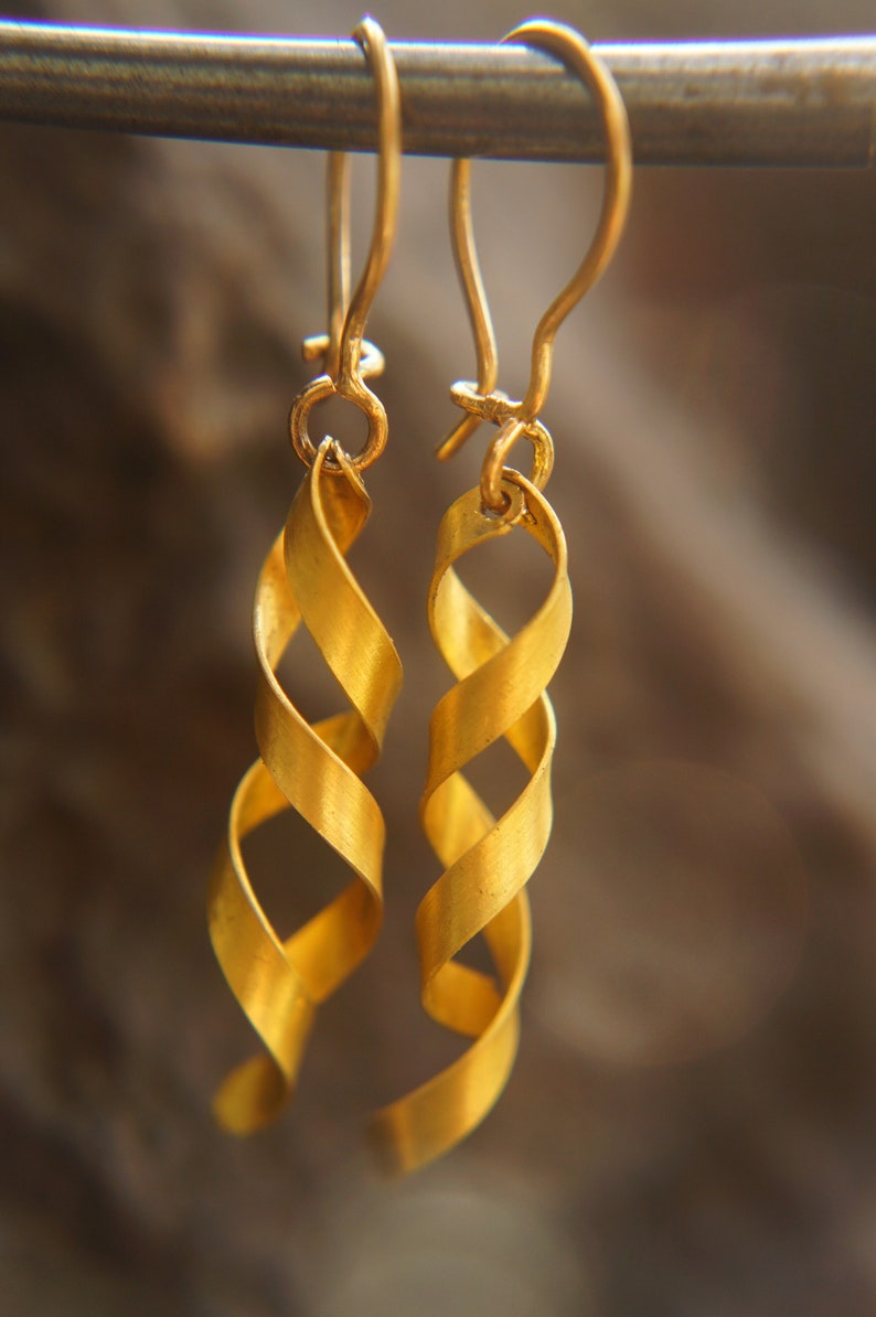 22k solid Gold Twist Earrings Spiral Earrings Gold Spiral Earrings Threader Earrings Gold Earrings 22k solid Gold Earrings artisan handmade image 1