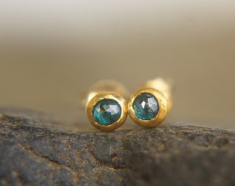 24k Blue diamond studs//24k gold diamond studs//Blue diamond Earrings//24k stud earrings//gold studs for man//diamond gold studs