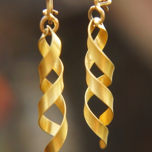22k solid Gold Twist Earrings Spiral Earrings Gold Spiral Earrings Threader Earrings Gold Earrings 22k solid Gold Earrings artisan handmade image 2