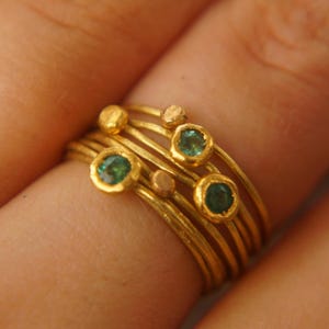 22k gold stacking ring//emerald ring//handmade one of a kind//boho engagement ring//gold nugget ring//custom made stacking ring