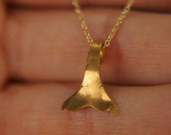 24k gold whale tale pendant//delicate gold necklace//24k gold fish pendant//whale tale necklace//basic gold pendant