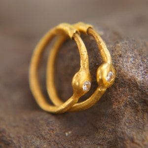 diamond gold hoop earring//gold hoop earring//24k gold jewelry//handmade artisan hoop earring//artisan fine gold hoops//unique rustic hoop