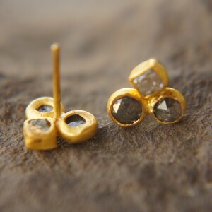 24k gold diamond studs//rose cut diamond Studs//diamond Earrings//24k earrings//24k gold jewelry//diamond gold studs//hand made gold studs image 3