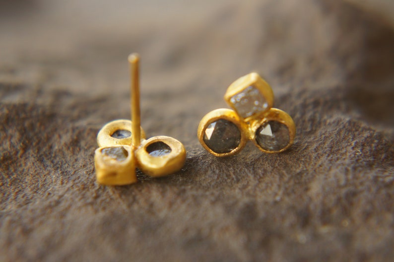 24k gold diamond studs//rose cut diamond Studs//diamond Earrings//24k earrings//24k gold jewelry//diamond gold studs//hand made gold studs image 3