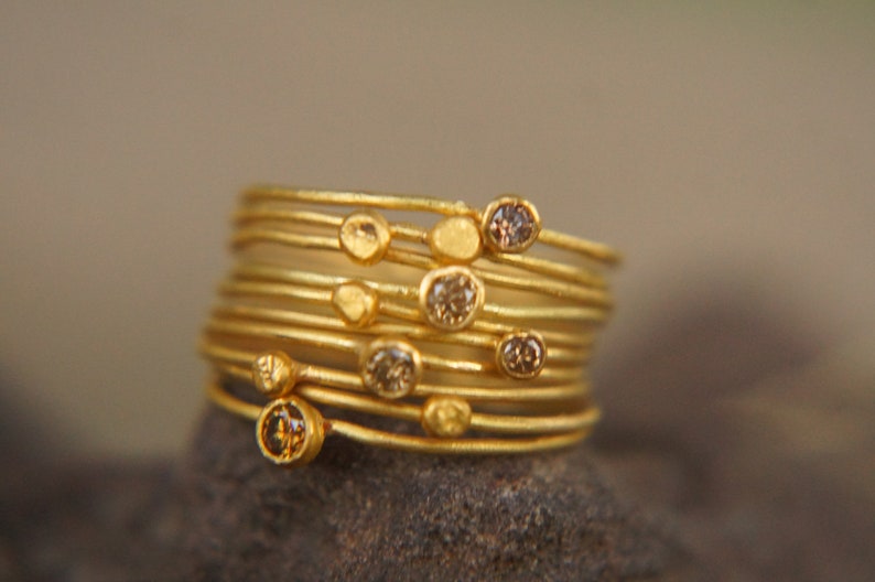22k Gold Diamond Stacking//gold Diamond Ring//handmade One of - Etsy