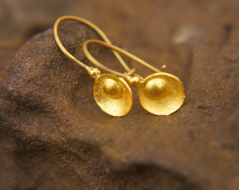 24k Gold Earrings//24k Round Dangle//gold Dangle Earrings//short