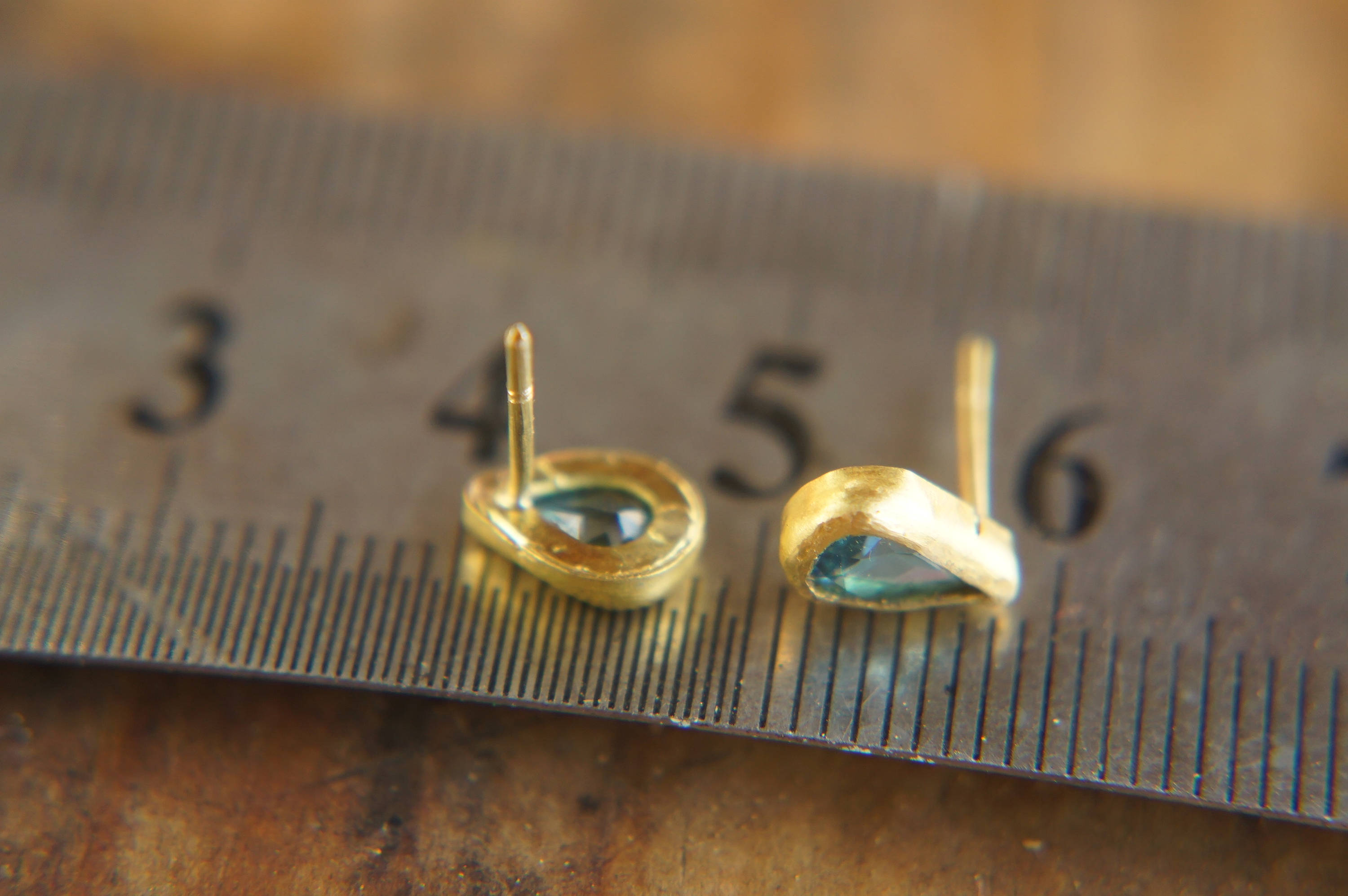 Solid Gold Drop Earrings-blue Topaz Earrings-gold Studs-stud Earrings ...