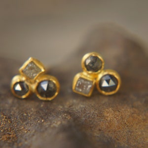 24k gold diamond studs//rose cut diamond Studs//diamond Earrings//24k earrings//24k gold jewelry//diamond gold studs//hand made gold studs image 5