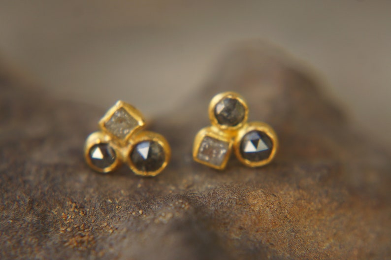 24k gold diamond studs//rose cut diamond Studs//diamond Earrings//24k earrings//24k gold jewelry//diamond gold studs//hand made gold studs image 5