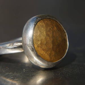 gold and silver ring , 24k yellow gold , artizan handmade one of a kind, kuem boo gold ring , large unique gold ring, bimetal large ring