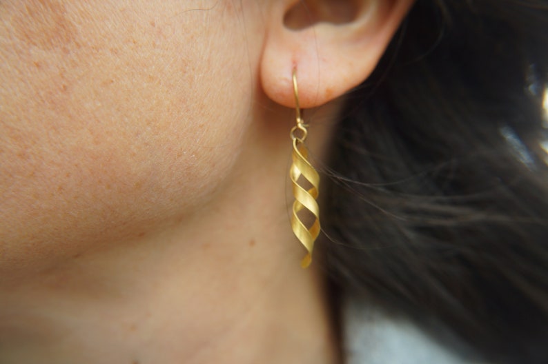 22k solid Gold Twist Earrings Spiral Earrings Gold Spiral Earrings Threader Earrings Gold Earrings 22k solid Gold Earrings artisan handmade image 3