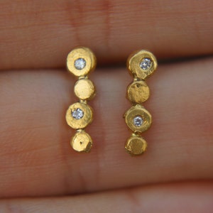 gold diamond stud earrings//solid 24k gold Diamond studs//tiny gold stud earrings// gold diamond earrings//24k gold diamond earrings