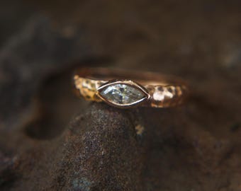 rose gold moissanite wedding band//unique chic engagement//artisan hammered hand made//rose gold engagement ring//rose gold ring//rose gold