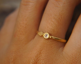 24k gold diamond ring//gold diamond ring//hammered diamond engagement ring//24k gold engagement//artisan diamond ring//boho leaf ring