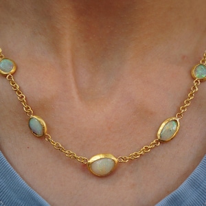 24k gold Ethiopian opal necklace//24k gold necklace//opal gold necklace//24k opal charm necklace//handmade necklace//artisan necklace