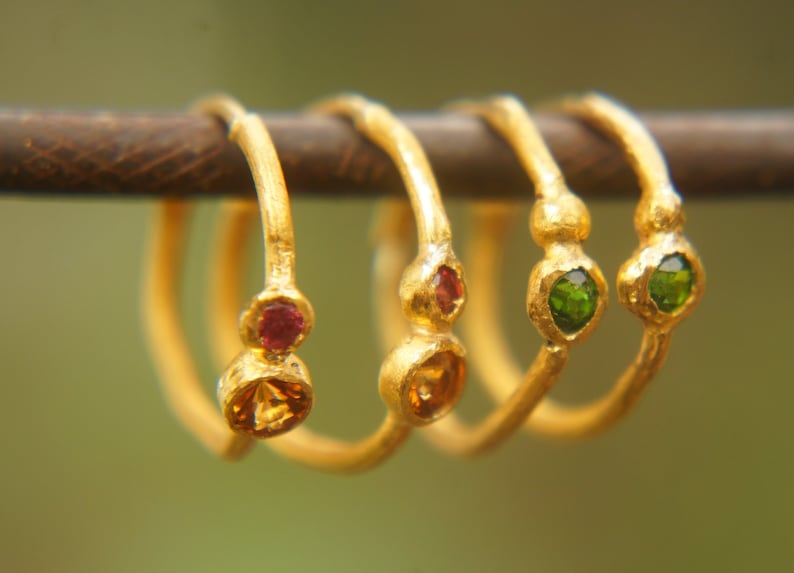 Emerald Gold Hoops 24k Solid Gold Handmade Artisan Gold Hoops Etsy