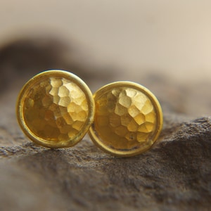 24k gold studs, round 24k earrings, hammered gold studs, artisan gold studs, 24k gold earrings,24k non allergic, solid gold 24k dome studs
