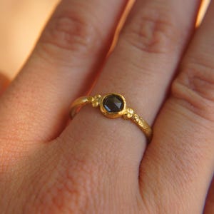 black diamond ring//gold  black diamond ring//unique diamond ring//24k gold engagement//artisan diamond ring//rose cut black diamond