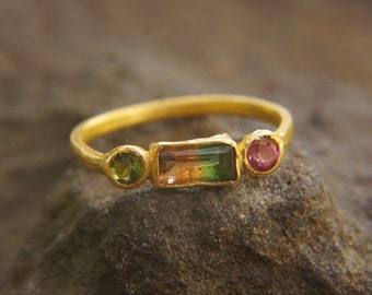 watermelon tourmaline ring// 24k gold ring//24k gold ring//unique engagement ring//24k gold gem ring//gold artisan engagement ring