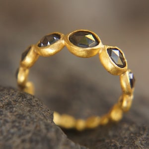 black diamond ring//24k gold  black diamond ring//unique diamond engagement ring//24k gold engagement//artisan diamond /boho engagement ring