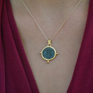 old coin necklace,24k gold nuggets pendant, 24k gold pebbles pendant ,Ancient Greek Coin, ancient coin jewelry, unique 24k gold pendant