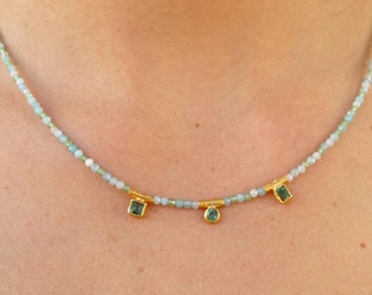 24k gold beads and Emerald necklace//24k handmade beads necklace//gold artisan chain//24k gold Emerald chain necklace//