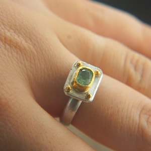 24k gold bi metal tourmaline ring//tourmaline stone gold and silver ring//green tourmaline gold ring//gold and silver ring//one of a kind