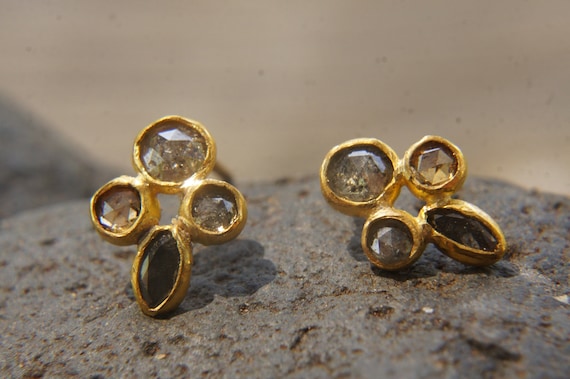 Buy 24k Gold Diamond Studs rose Cut Diamond Studs diamond