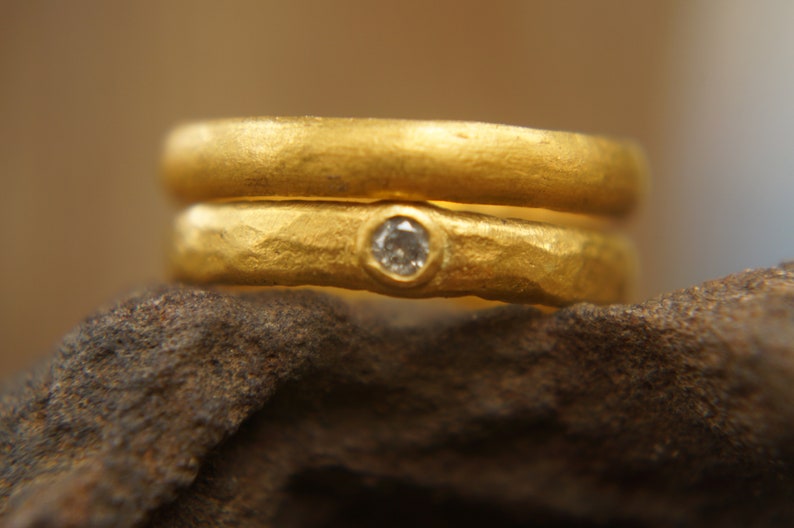 Wedding Ring Set//gold Diamond Ring//hammered Diamond Etsy