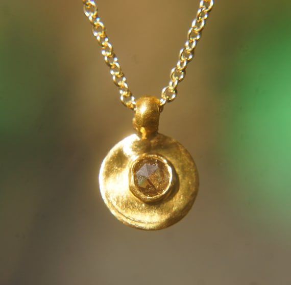 24k Gold Diamond Pendant unique Gold Pendant solid Gold Etsy