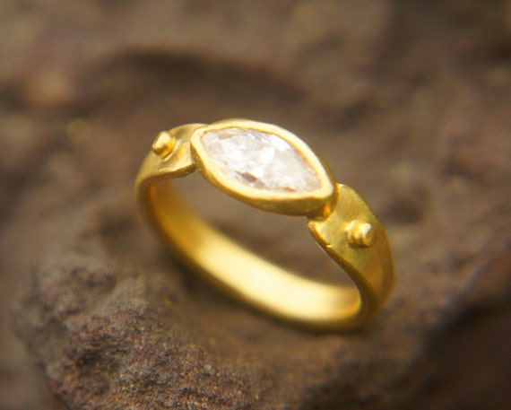 marquise moissanite stone gold ring//artisan solid gold ring//24k gold moissanite ring//artisan engagement ring//24k gold ring// gold ring