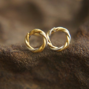 24K Gold and silver studs// circle twisted Studs//round gold Earrings//Handcrafted boho Earrings//Minimalist Jewelry//artisan 24k gold studs
