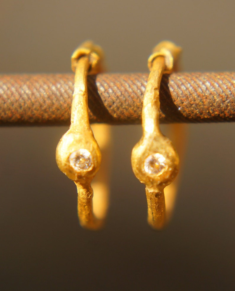 Sapphire Gold Hoops 24k Solid Gold Hand Made Artisan Gold Etsy