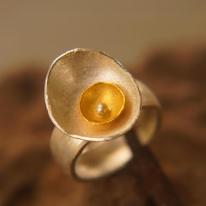 gold and silver ring//24k yellow gold//artisan handmade one of a kind//bi metal gold & silver ring//large unique gold ring