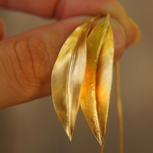 24k gold leaf earrings//artisan gold leaf dangles//24k hand made leaf earrings//boho gold leaf dangles//24k solid gold earring