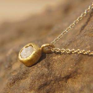 solid 24k gold pendant//gold charm necklace//gemstone pendant//rough white diamond pendant//24 k gold pendant// solid gold diamond charm