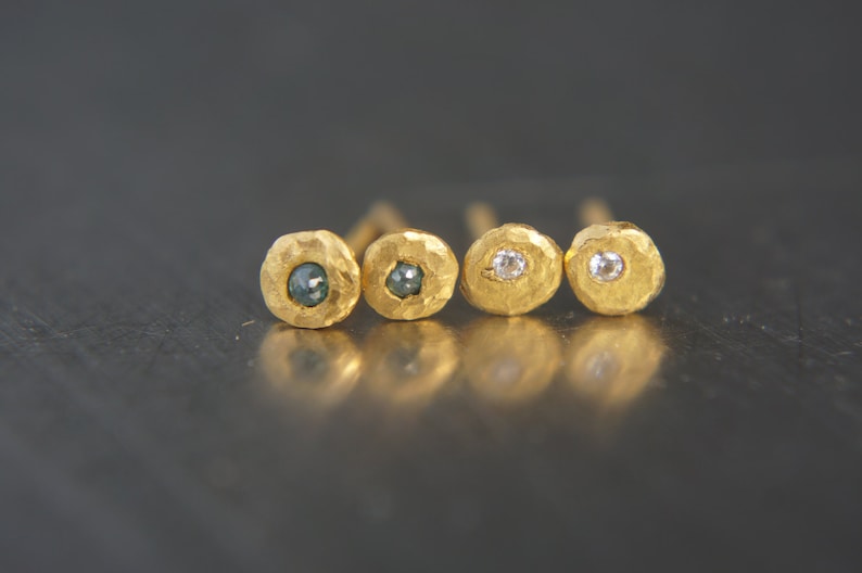 Solid 24k Gold Diamond Studs gold Diamond Earringsgold Stud Etsy
