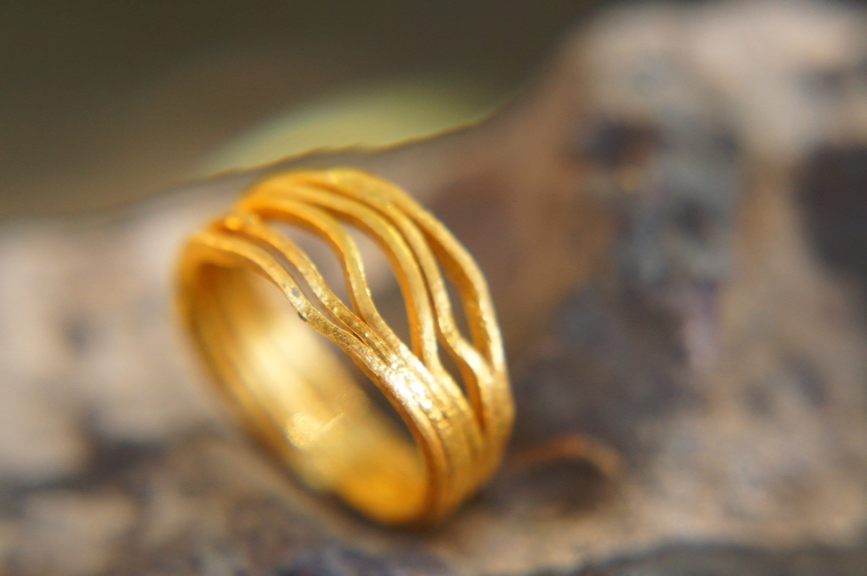ONE stacking gold ring //22k yellow gold //hammered handmade | Etsy