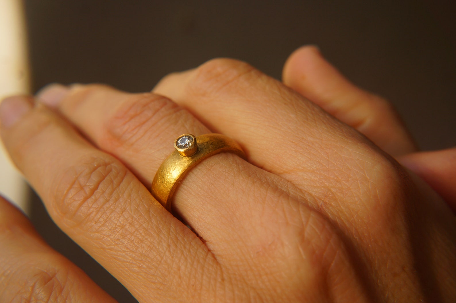 Gold Diamond Ring//24k Gold Diamond Ring//diamond Engagement - Etsy