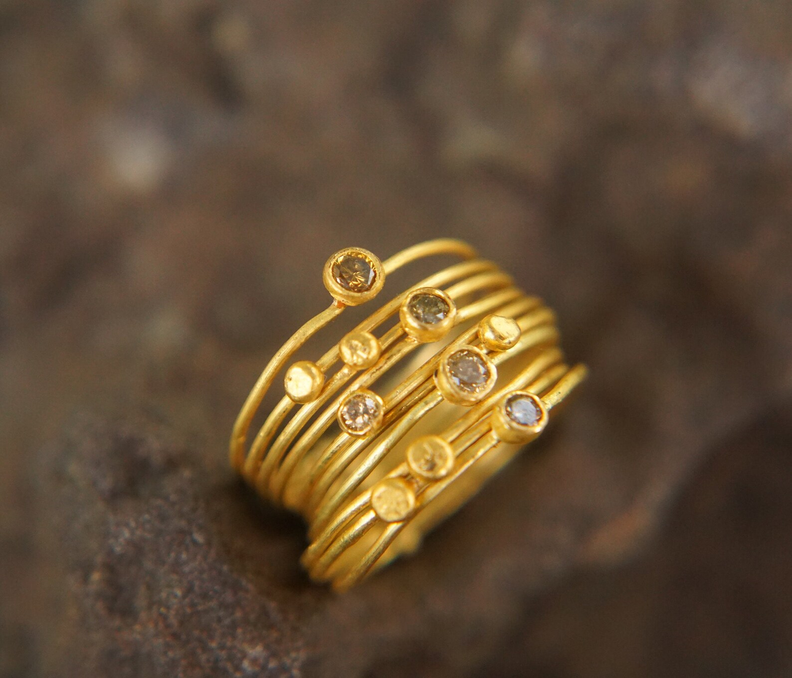 22k Gold Diamond Stacking//gold Diamond Ring//handmade One of - Etsy
