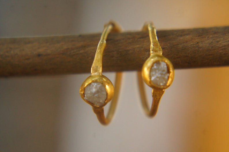 Rough Diamond Gold Hoop Earring//gold Hoop Earring/24k Gold - Etsy