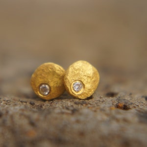 solid 24k gold- Diamond Studs -gold Diamond Earrings-gold stud earrings-24k gold earrings-diamond earrings-tiny gold diamond studs-yoavgefen