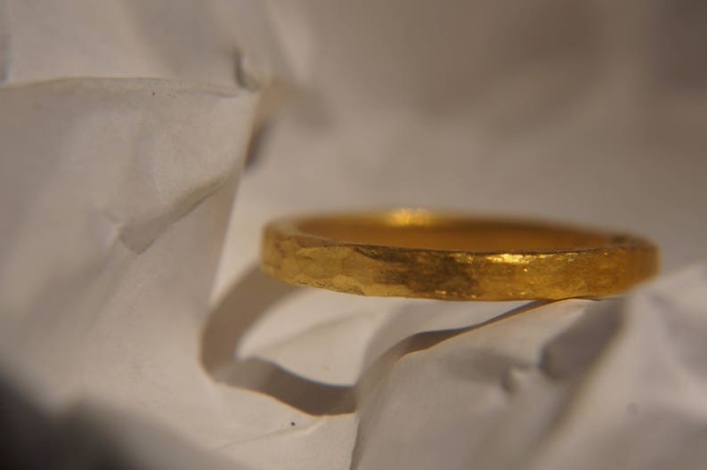 24k Wedding Band//24k Yellow Gold//artisan Hammered Etsy