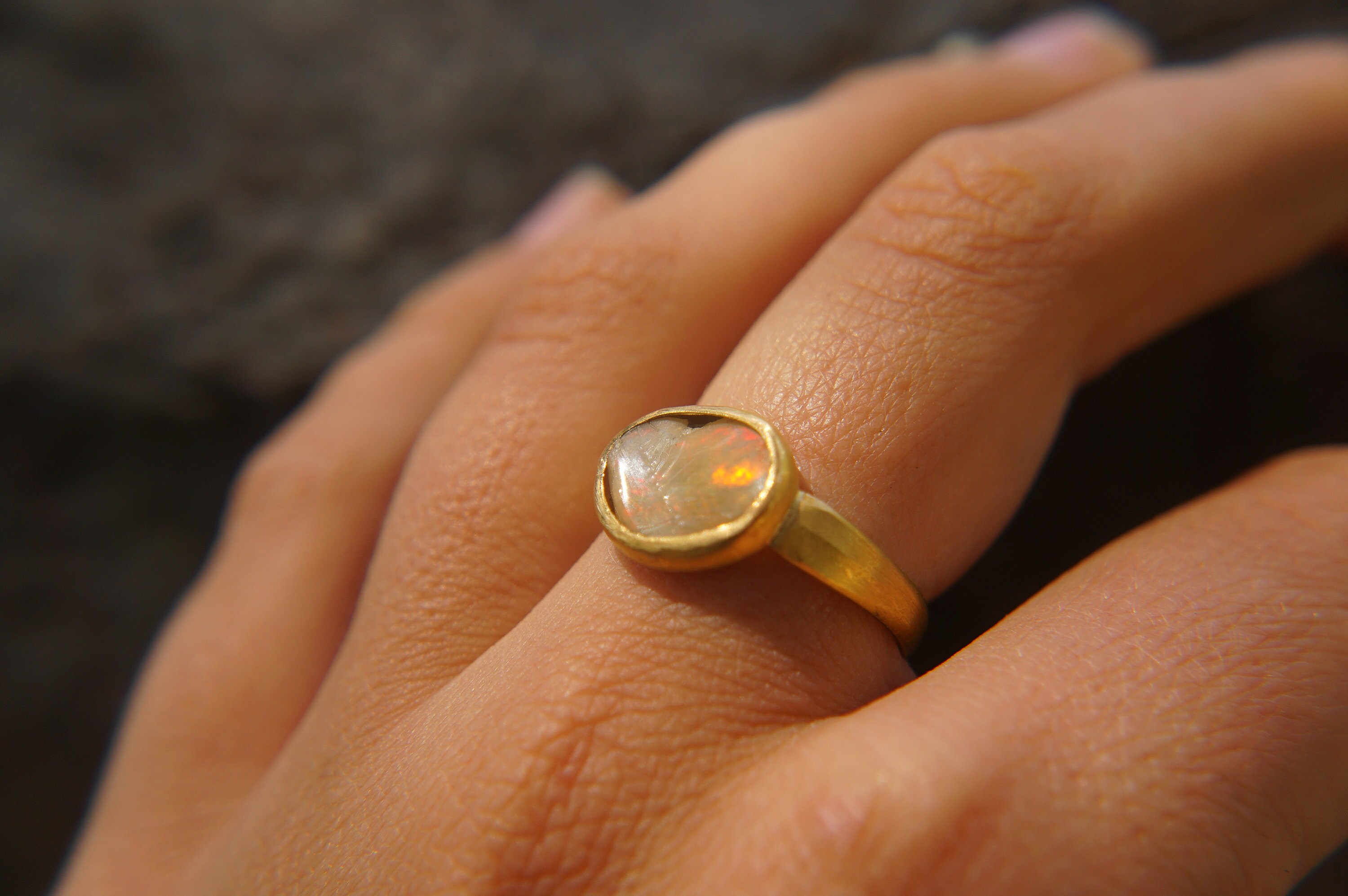 Opal gold ring//artisan opal ring//opal 22k gold ring//opal | Etsy