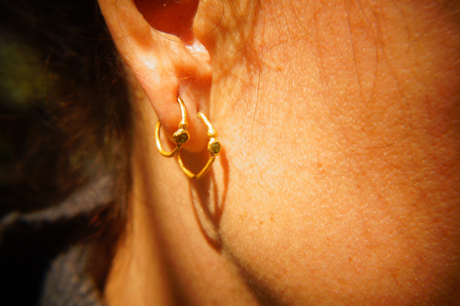 Emerald Gold Hoops 24k Solid Gold Handmade Artisan Gold Hoops Etsy