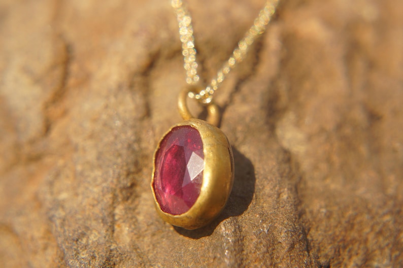 solid 24k gold pendantgold charm necklacegemstone pendantred orange sapphire pendant24 k gold pendant solid gold sapphire charm