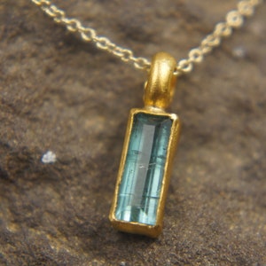 24k gold blue tourmaline pendant//square blue tourmaline pendant//tourmaline gold necklace//artisan 24k gold pendant//handmade one of a king