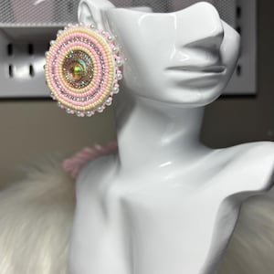 Pink and yellow, Circle beaded earrings. Indigenous handmade beaded earrings. Stud Earrings. Gift.