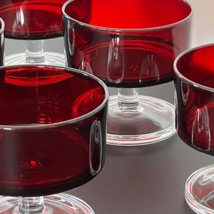 Vintage Ruby Red French Glass Short Dessert Cups - Set of Six - Made in France - French Crystal Cherry Red Rose Rouge Coupe Sherbert