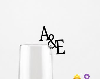 Drink Toppers, Custom Monogram Glass Tags, Cocktail Topper Charm, Wedding Decor